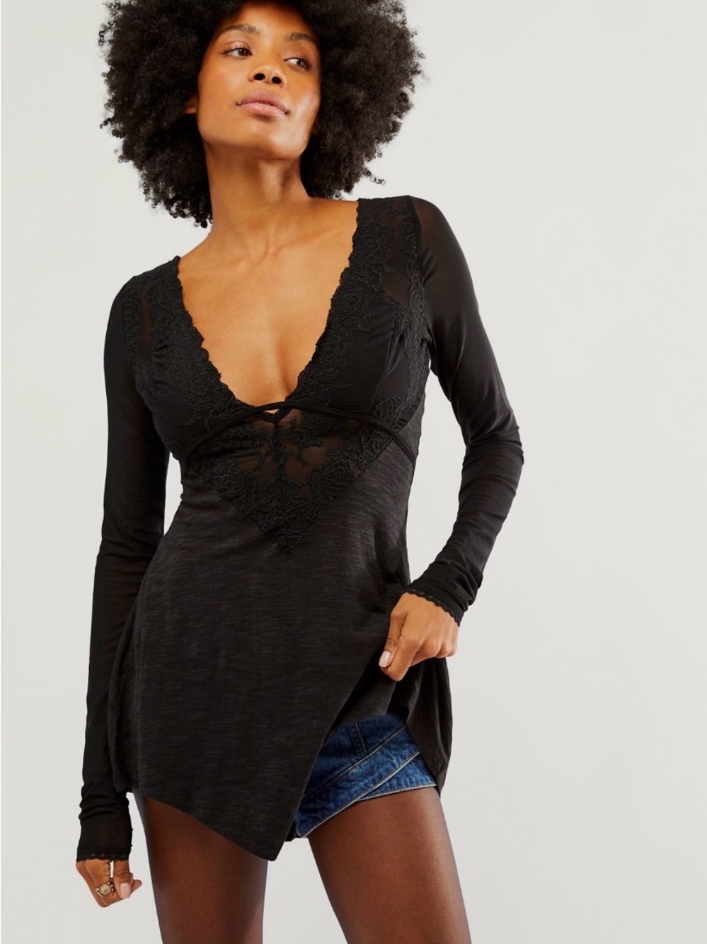 NWT Free People Black Rendezvous Top Size L